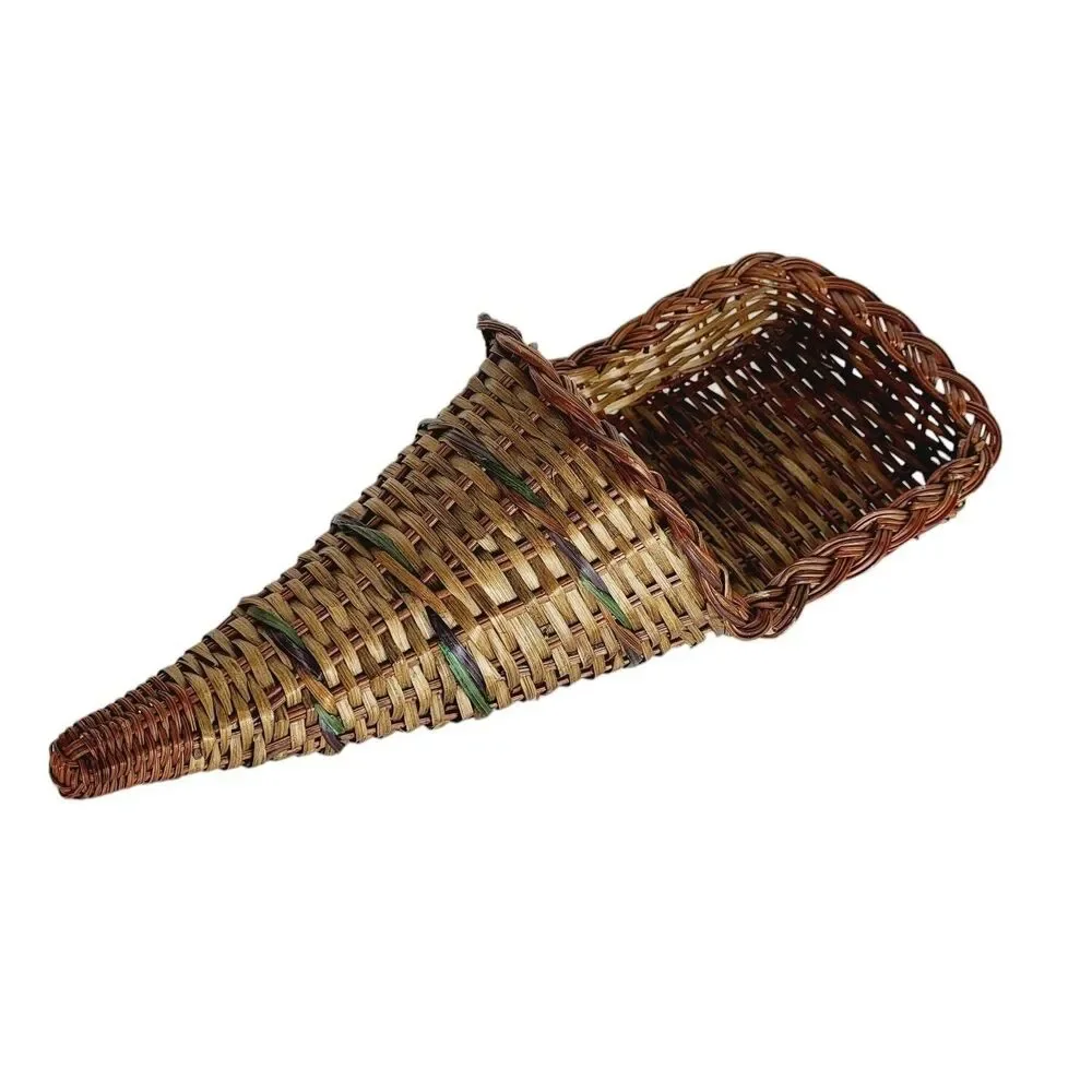 Vintage Horn Of Plenty Cornucopia Woven Wicker Vase Bohemian Boho Basket Wall